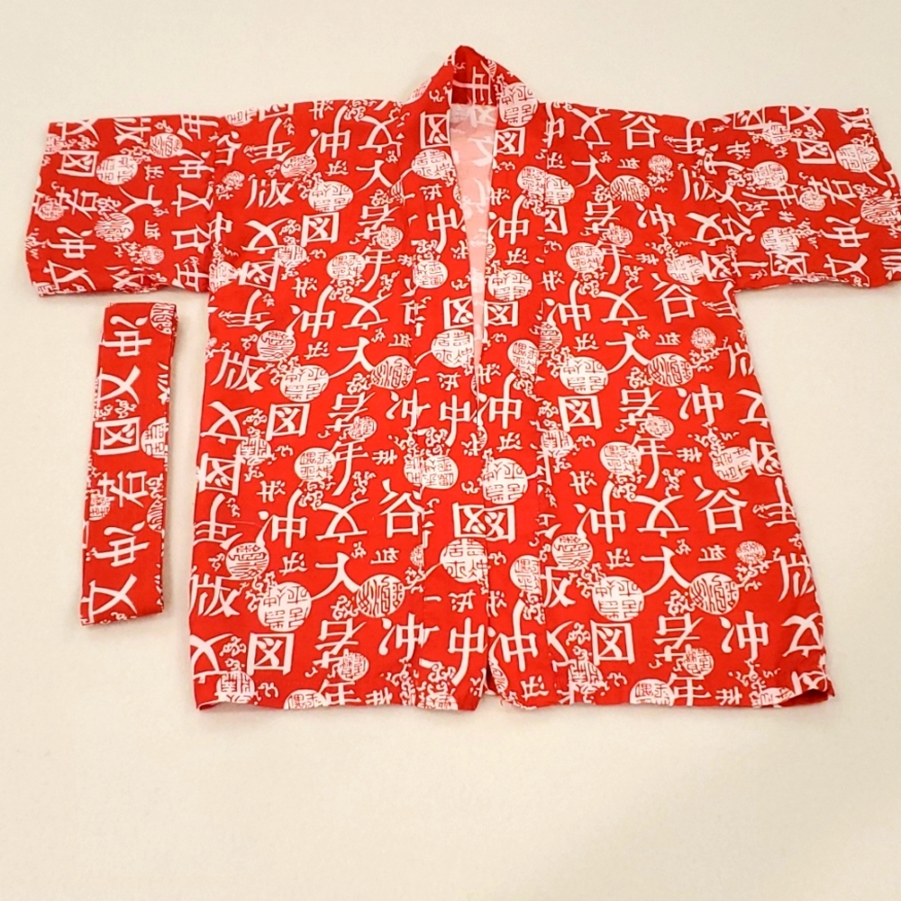 Red & White Kimono Style Robe